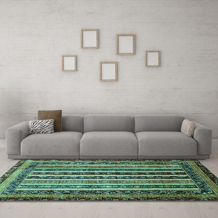 Machine Washable Abstract Turquoise Modern Area Rugs in a Living Room,, wshabs661turq
