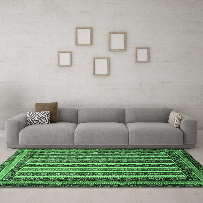 Machine Washable Abstract Emerald Green Modern Area Rugs in a Living Room,, wshabs661emgrn