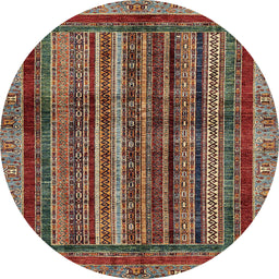 Round Machine Washable Abstract Saffron Red Rug, wshabs662