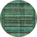 Round Machine Washable Abstract Turquoise Modern Area Rugs, wshabs662turq