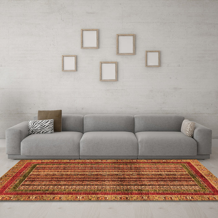 Machine Washable Abstract Orange Modern Area Rugs in a Living Room, wshabs662org