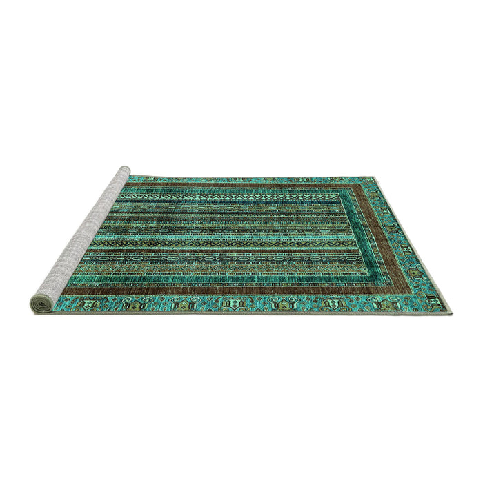Sideview of Machine Washable Abstract Turquoise Modern Area Rugs, wshabs662turq