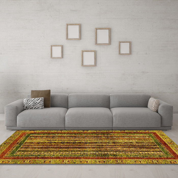 Machine Washable Abstract Yellow Modern Rug in a Living Room, wshabs662yw