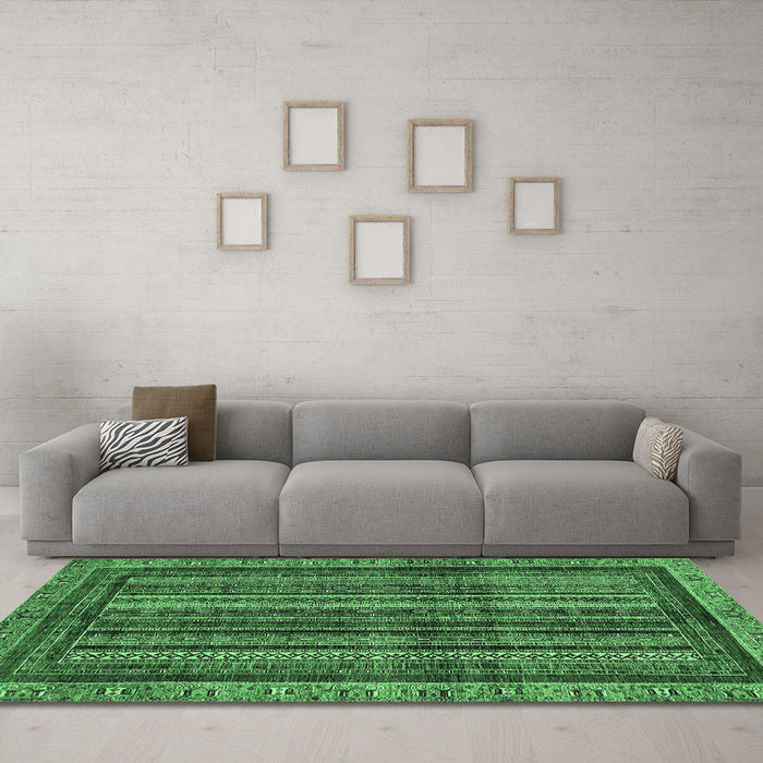 Machine Washable Abstract Emerald Green Modern Area Rugs in a Living Room,, wshabs662emgrn