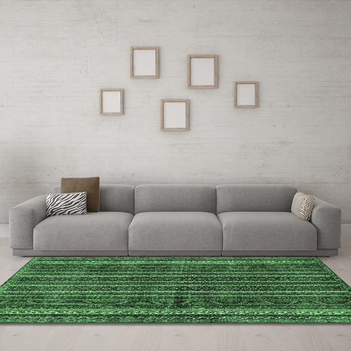 Machine Washable Abstract Emerald Green Modern Area Rugs in a Living Room,, wshabs663emgrn
