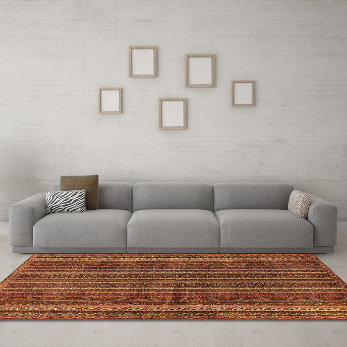 Machine Washable Abstract Orange Modern Area Rugs in a Living Room, wshabs663org