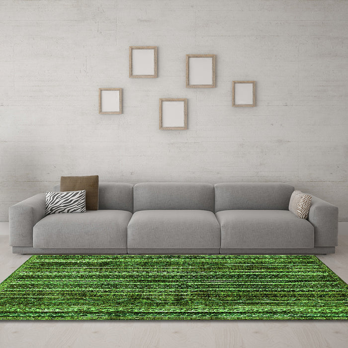 Machine Washable Abstract Green Modern Area Rugs in a Living Room,, wshabs663grn