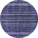 Round Machine Washable Abstract Blue Modern Rug, wshabs663blu