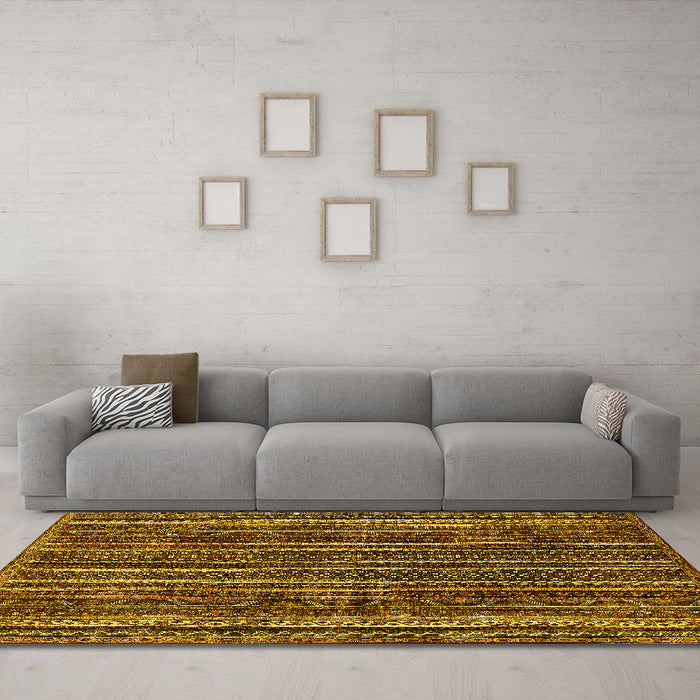Machine Washable Abstract Yellow Modern Rug in a Living Room, wshabs663yw