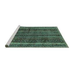 Sideview of Machine Washable Abstract Turquoise Modern Area Rugs, wshabs663turq