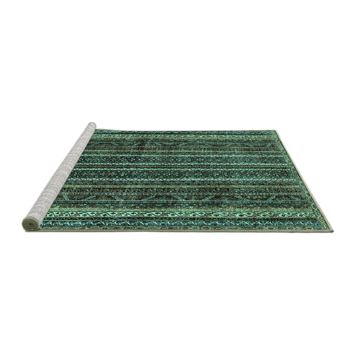 Sideview of Machine Washable Abstract Turquoise Modern Area Rugs, wshabs663turq