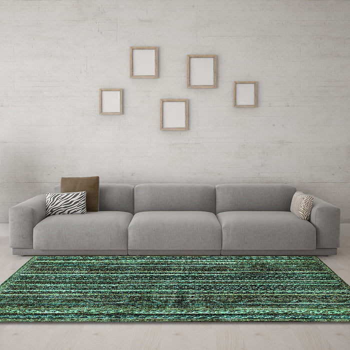 Machine Washable Abstract Turquoise Modern Area Rugs in a Living Room,, wshabs663turq