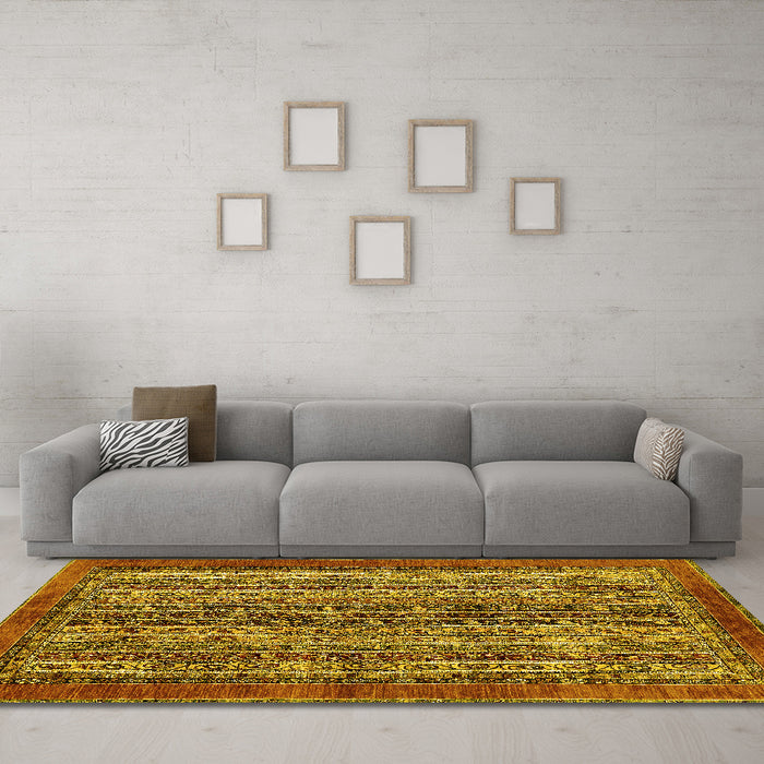 Machine Washable Abstract Yellow Modern Rug in a Living Room, wshabs664yw