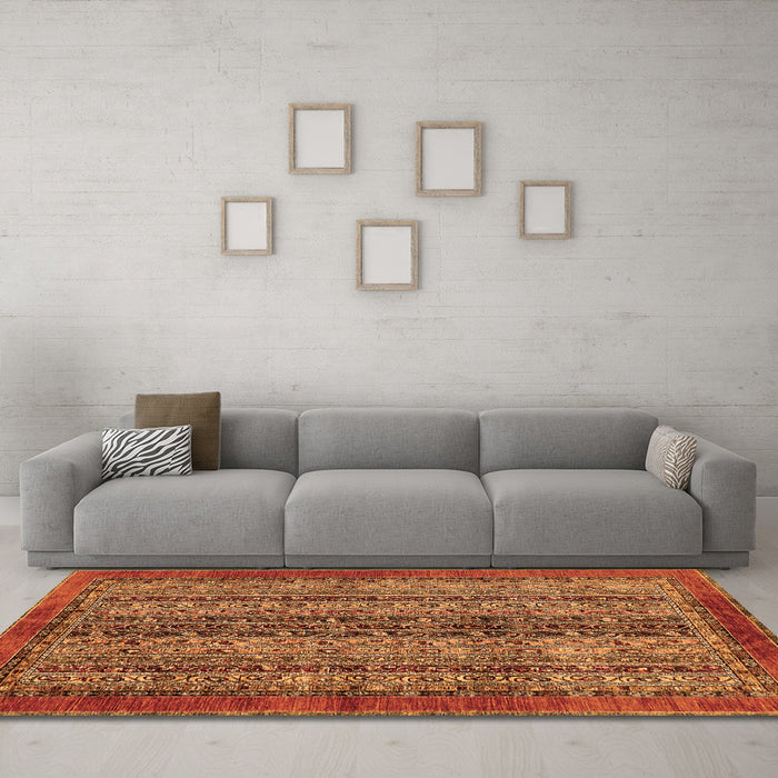 Machine Washable Abstract Orange Modern Area Rugs in a Living Room, wshabs664org