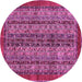 Round Machine Washable Abstract Pink Modern Rug, wshabs664pnk