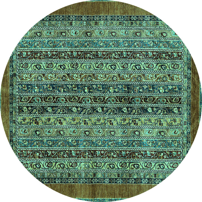 Round Machine Washable Abstract Turquoise Modern Area Rugs, wshabs664turq