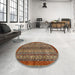 Round Machine Washable Abstract Vermilion Red Rug in a Office, wshabs664