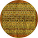 Round Machine Washable Abstract Yellow Modern Rug, wshabs664yw