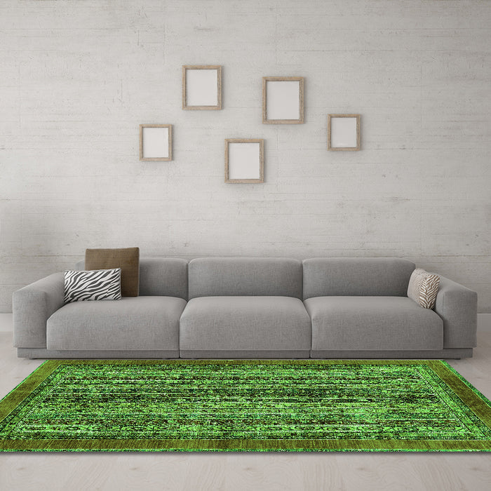 Machine Washable Abstract Green Modern Area Rugs in a Living Room,, wshabs664grn