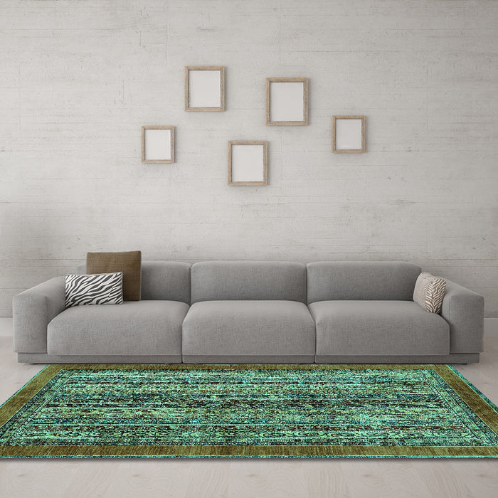 Machine Washable Abstract Turquoise Modern Area Rugs in a Living Room,, wshabs664turq