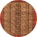 Round Machine Washable Abstract Orange Modern Area Rugs, wshabs664org