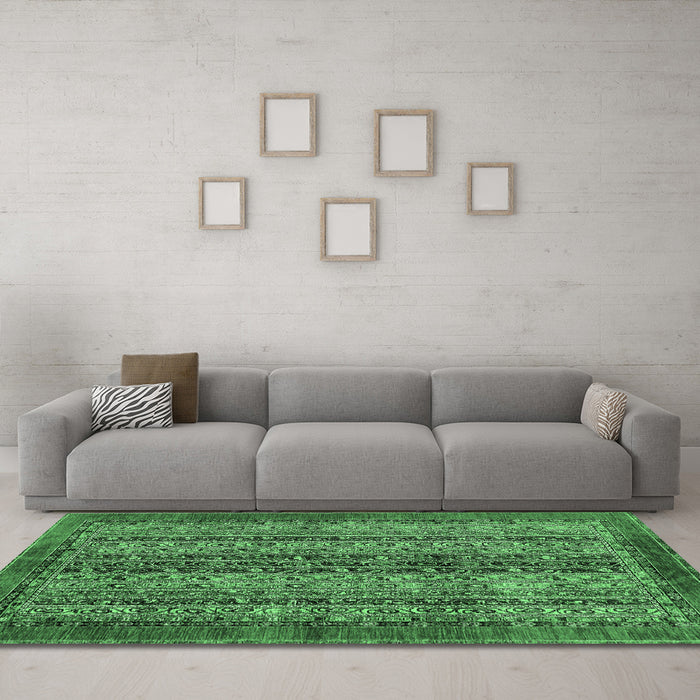 Machine Washable Abstract Emerald Green Modern Area Rugs in a Living Room,, wshabs664emgrn