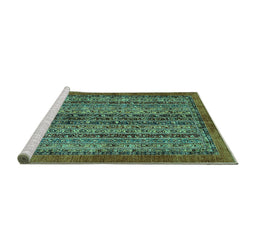 Sideview of Machine Washable Abstract Turquoise Modern Area Rugs, wshabs664turq