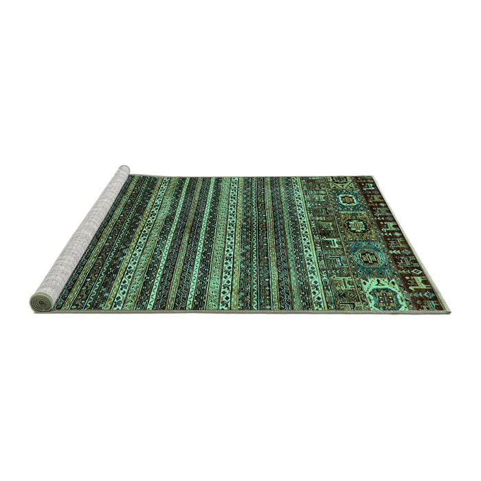 Sideview of Machine Washable Abstract Turquoise Modern Area Rugs, wshabs665turq