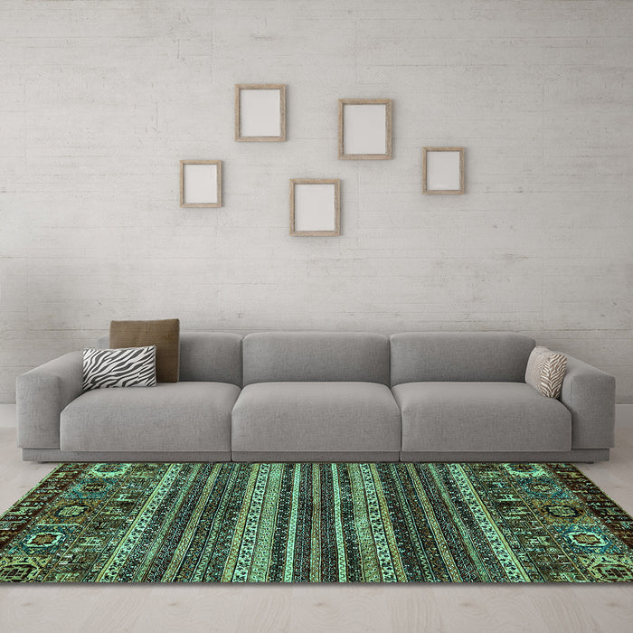 Machine Washable Abstract Turquoise Modern Area Rugs in a Living Room,, wshabs665turq
