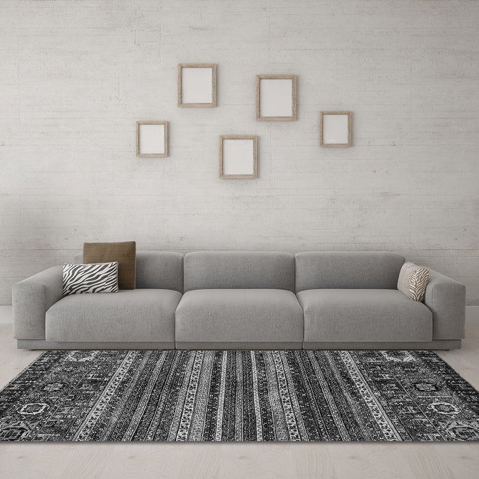 Machine Washable Abstract Gray Modern Rug in a Living Room,, wshabs665gry