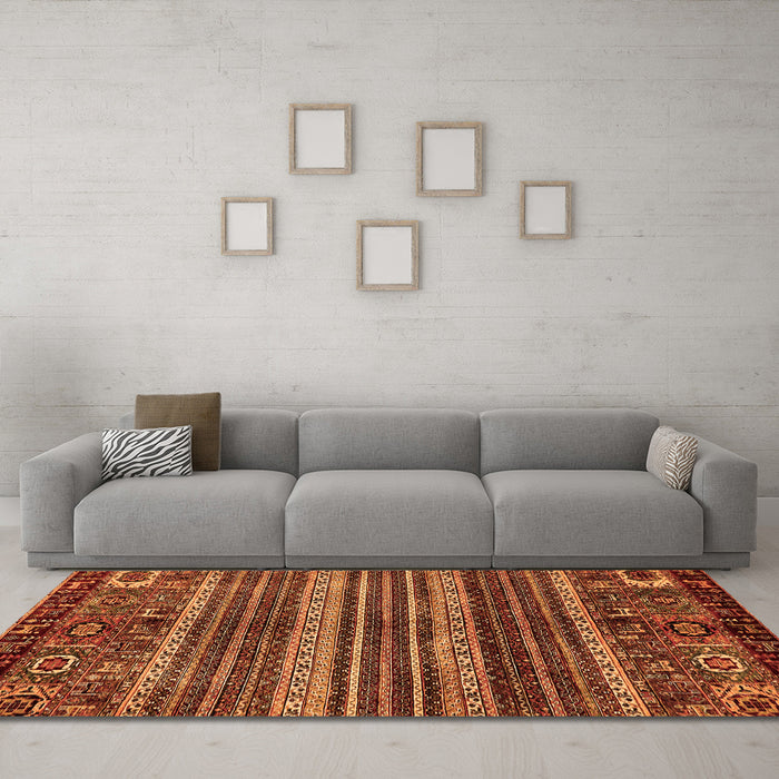 Machine Washable Abstract Orange Modern Area Rugs in a Living Room, wshabs665org