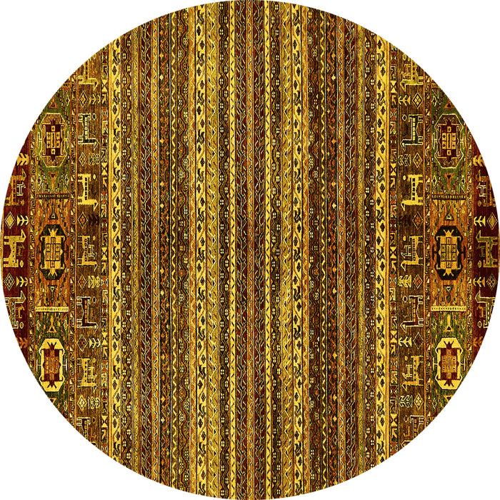 Round Machine Washable Abstract Yellow Modern Rug, wshabs665yw