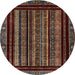 Round Machine Washable Abstract Dark Almond Brown Rug, wshabs666