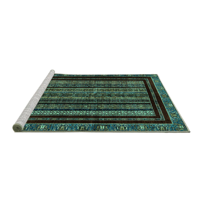 Sideview of Machine Washable Abstract Turquoise Modern Area Rugs, wshabs666turq