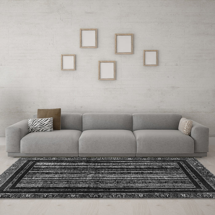 Machine Washable Abstract Gray Modern Rug in a Living Room,, wshabs666gry