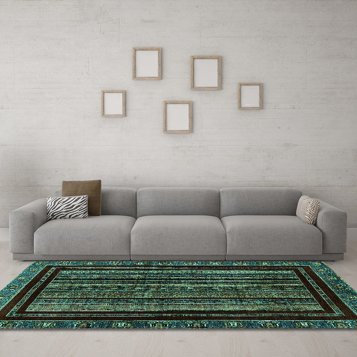 Machine Washable Abstract Turquoise Modern Area Rugs in a Living Room,, wshabs666turq
