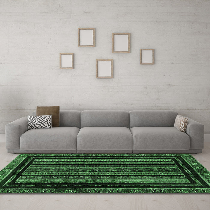 Machine Washable Abstract Emerald Green Modern Area Rugs in a Living Room,, wshabs666emgrn