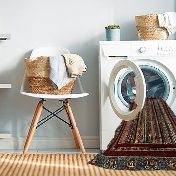 Machine Washable Abstract Dark Almond Brown Rug in a Washing Machine, wshabs666