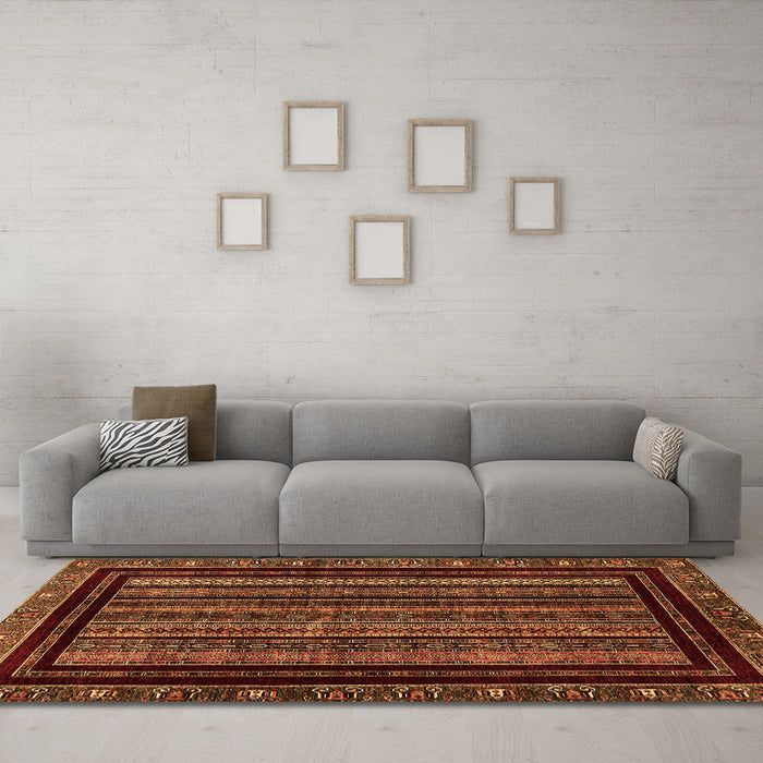 Machine Washable Abstract Orange Modern Area Rugs in a Living Room, wshabs666org