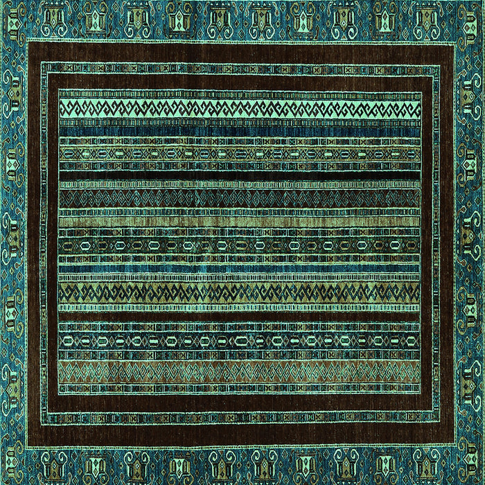 Square Machine Washable Abstract Turquoise Modern Area Rugs, wshabs666turq