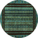 Round Machine Washable Abstract Turquoise Modern Area Rugs, wshabs666turq