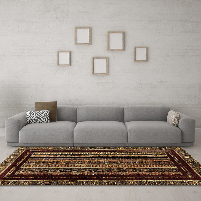Machine Washable Abstract Brown Modern Rug in a Living Room,, wshabs666brn