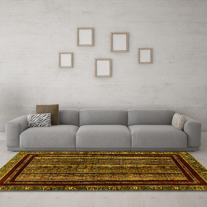 Machine Washable Abstract Yellow Modern Rug in a Living Room, wshabs666yw