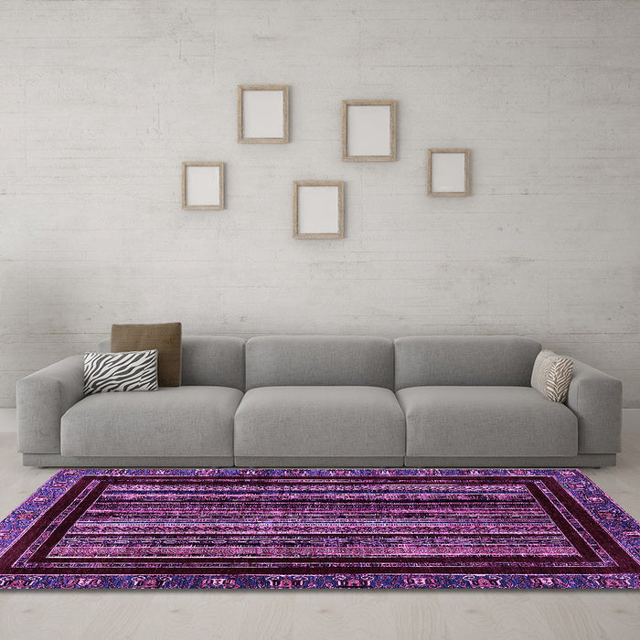 Machine Washable Abstract Purple Modern Area Rugs in a Living Room, wshabs666pur