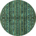 Round Abstract Turquoise Modern Rug, abs667turq