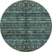 Round Machine Washable Abstract Light Blue Modern Rug, wshabs667lblu