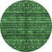 Round Machine Washable Abstract Emerald Green Modern Area Rugs, wshabs667emgrn