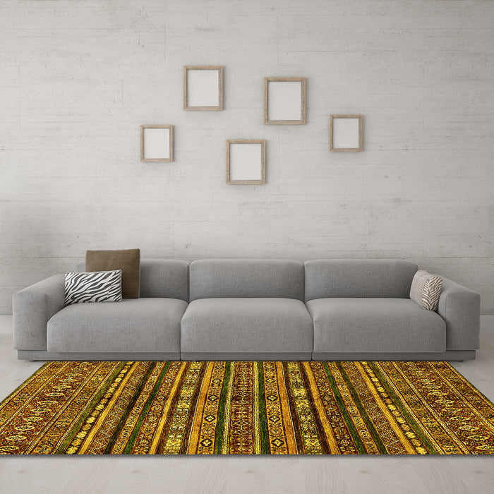 Machine Washable Abstract Yellow Modern Rug in a Living Room, wshabs667yw