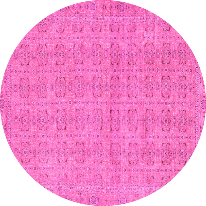 Round Machine Washable Abstract Pink Modern Rug, wshabs668pnk