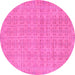 Round Machine Washable Abstract Pink Modern Rug, wshabs668pnk